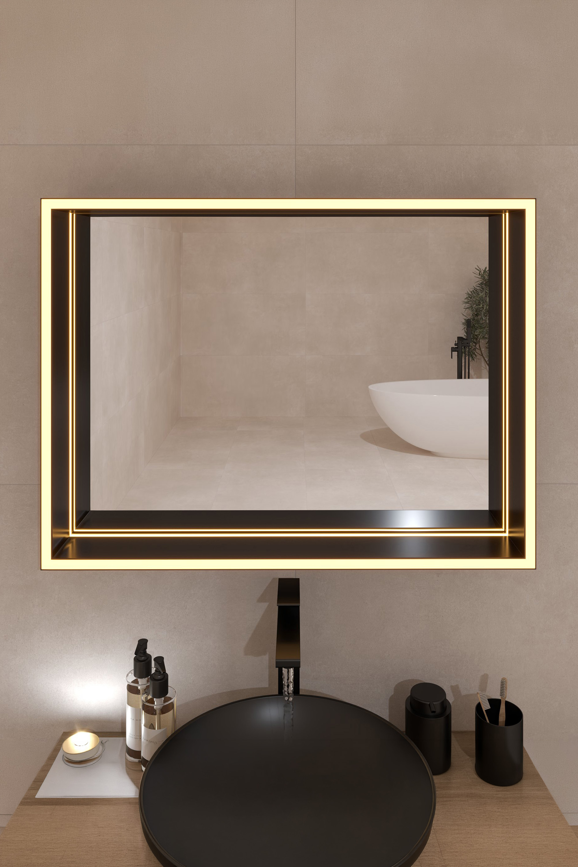 Ogledalo sa LED rasvjetom Concepto+ Una Black Touch, 80x60 cm 